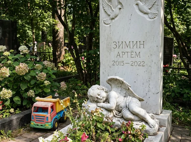 Спящий ангелочек на детском памятнике в Томске