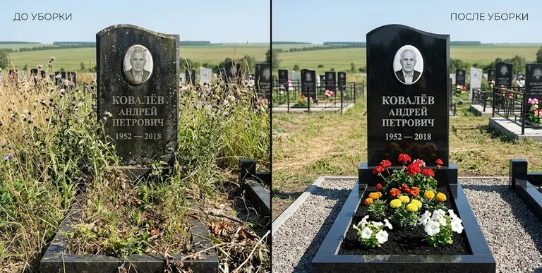 Уборка могилы до и после — ухоженный участок в Томске