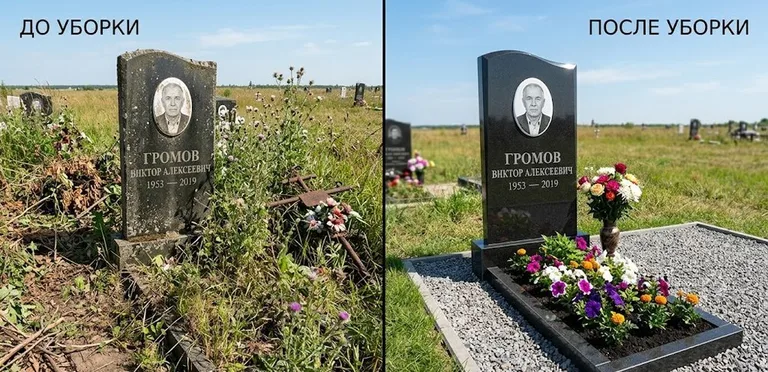 Уборка участка с обелиском до и после в Томске