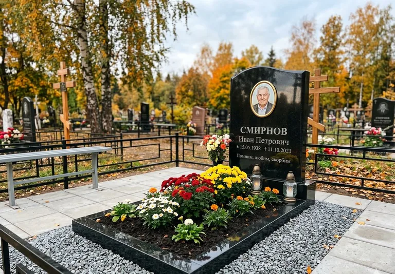 Ухоженная могила после уборки и мойки памятника в Томске