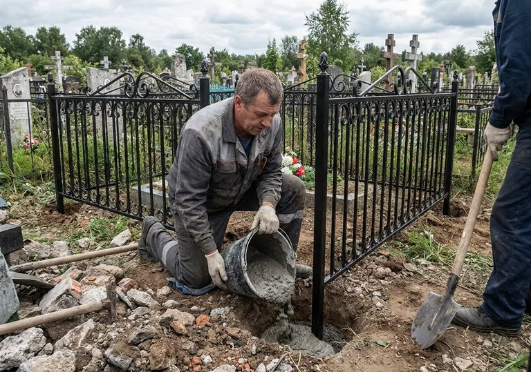 Установка ограды бетонированием ножек в грунт в Томске