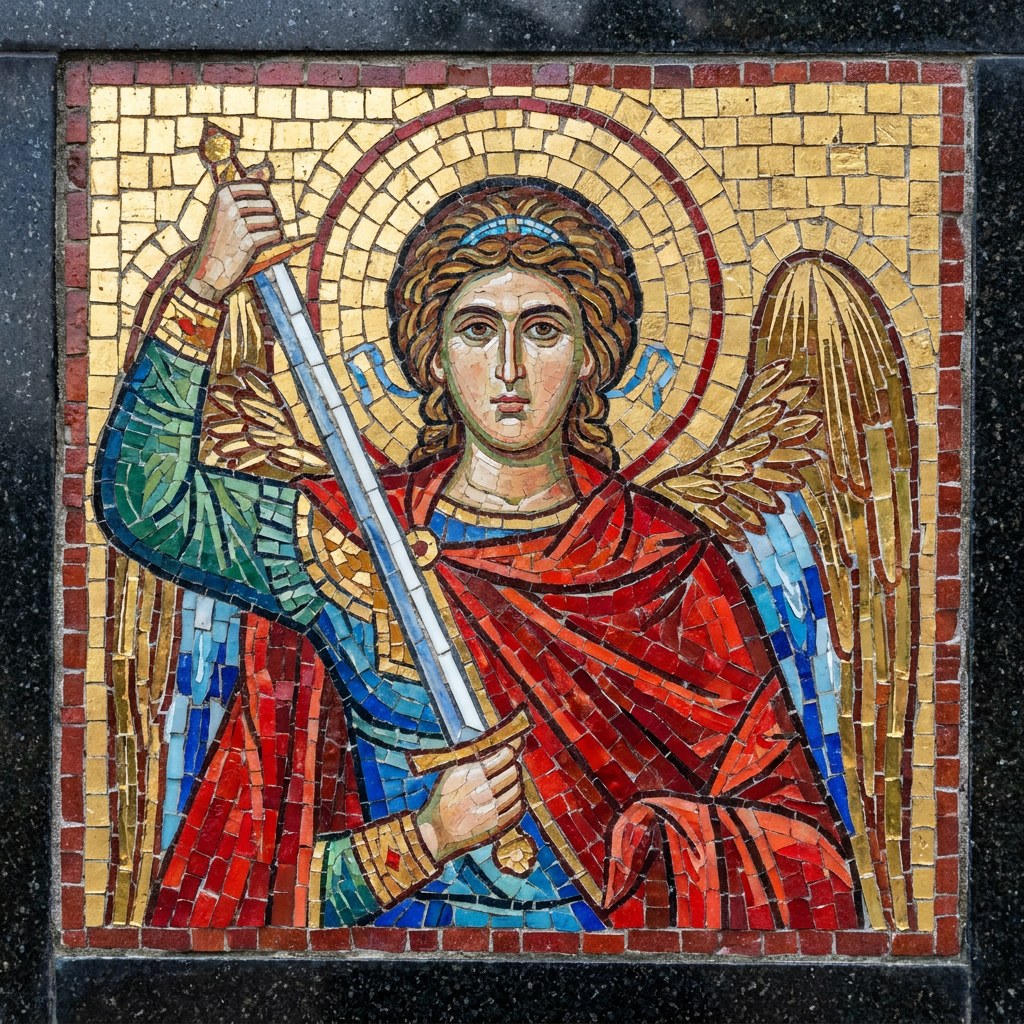 Мозаика на памятник: архангел михаил — архистратиг с мечом