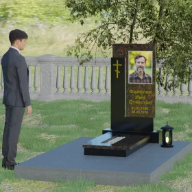 Православный вертикальный комбинированный памятник - П005