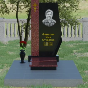 Гранитный вертикальный православный памятник с крестом - П008