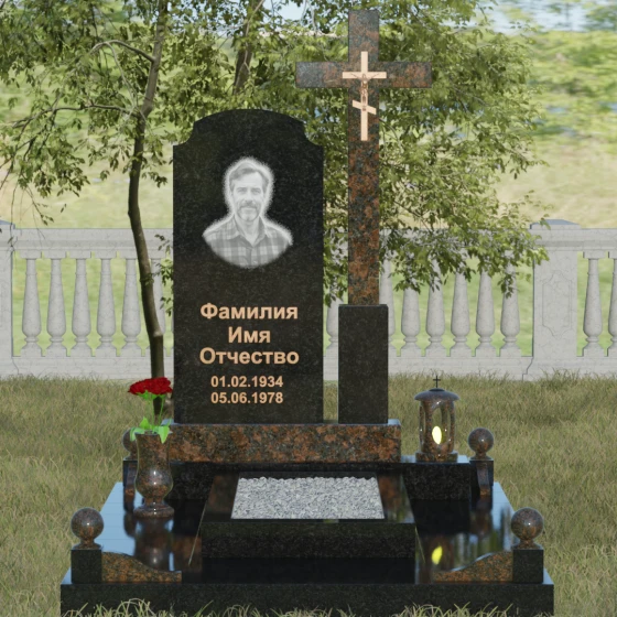 Арочная стела с высоким крестом, гранит Габбро-диабаз, вид 2