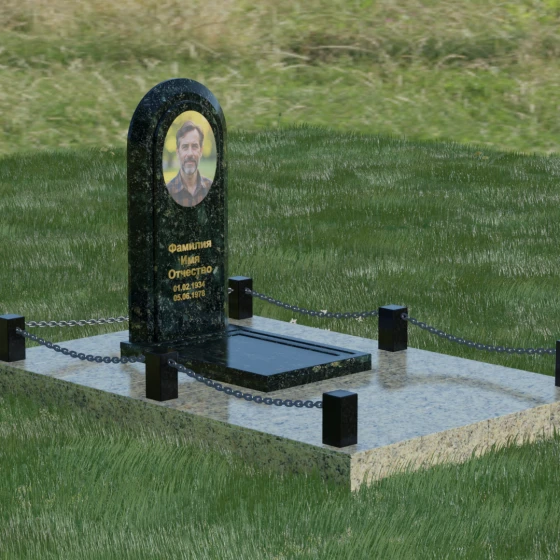 Гранитный памятник-арка с овальной нишей, гранит Балтик грин, вид 5