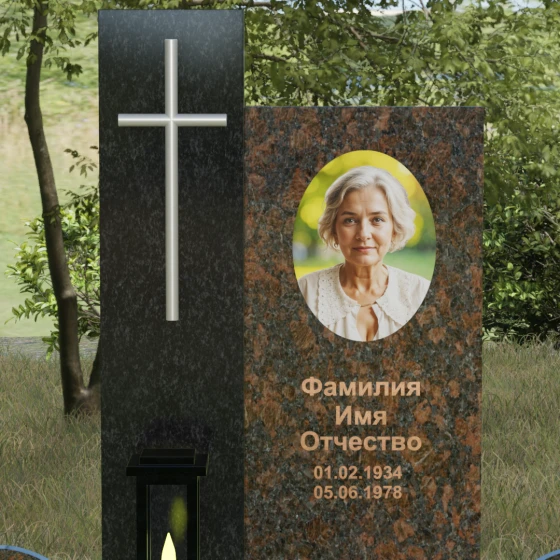 Комбинированный памятник с крестом, европейский дизайн, гранит Дымовский
