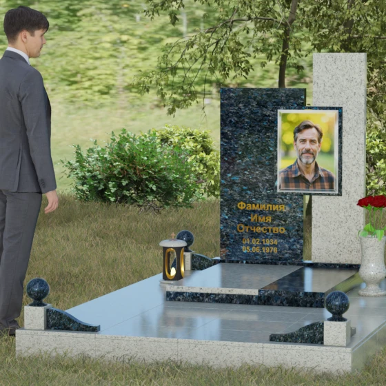 Многоуровневый гранитный памятник, гранит Блю Перл, вид 4