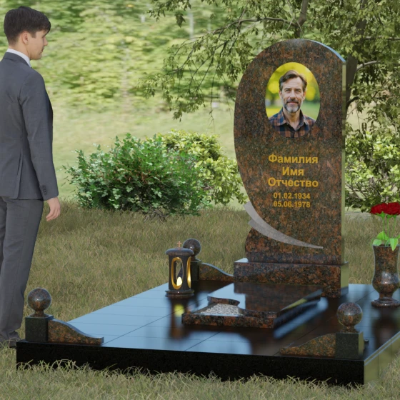 Гранитный памятник «Волна» с изгибом, гранит Дымовский, вид 4