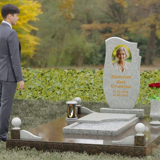 Мемориал с асимметричной стелой-волной, гранит Мансуровский, вид 4