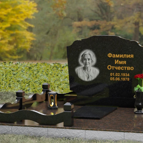 Горизонтальный памятник-волна с цоколем, гранит Габбро-диабаз, вид 4