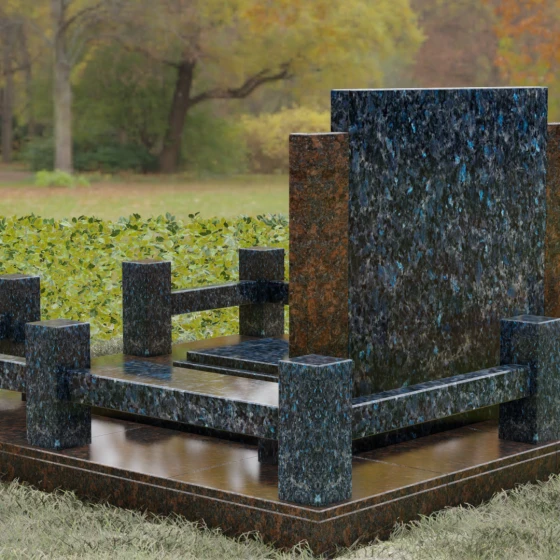 Комбинированный памятник-триптих с полировкой, гранит Блю Перл, вид 3