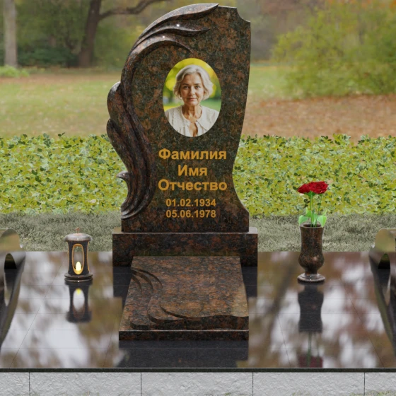 Гранитный памятник с барельефом крыла и птицы, гранит Дымовский, вид 2