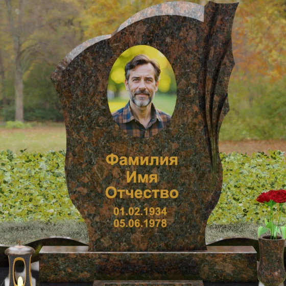Гранитный монумент с драпировкой и волнообразным верхом, гранит Дымовский
