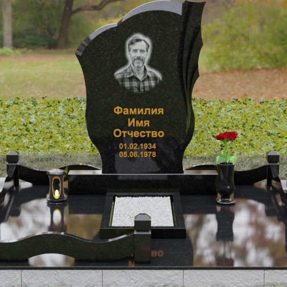 Гранитный монумент с драпировкой и волнообразным верхом, гранит Габбро-диабаз, вид 2
