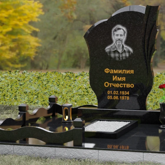 Гранитный монумент с драпировкой и волнообразным верхом, гранит Габбро-диабаз, вид 4