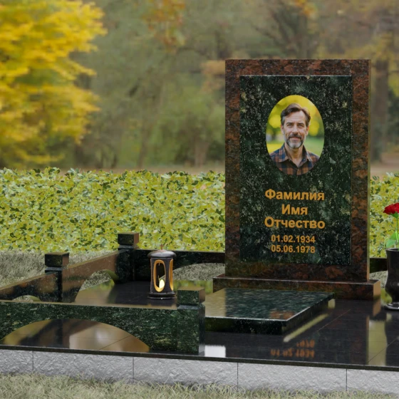 Вертикальный памятник из Гранита с порталом, гранит Балтик грин, вид 4
