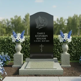 Гранитный вертикальный православный памятник - ПН058