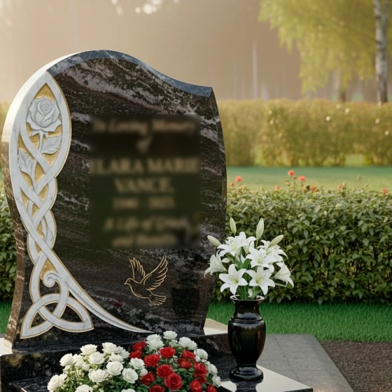 Гранитный памятник-волна с кельтским орнаментом, гранит амфиболит