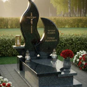 Православный вертикальный гранитный памятник с крестом для одного - ПН239