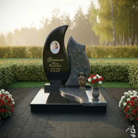 Комбинированный вертикальный памятник с крестом для одного - ПН241