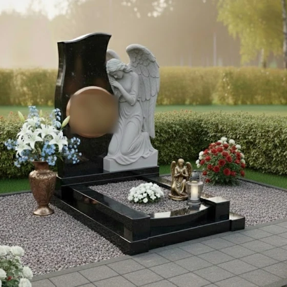 Памятник со скульптурой ангела, гранит Габбро-диабаз