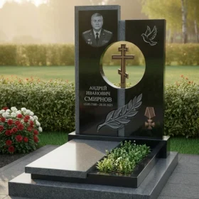 Вертикальный элитный гранитный памятник с крестом - ПН329