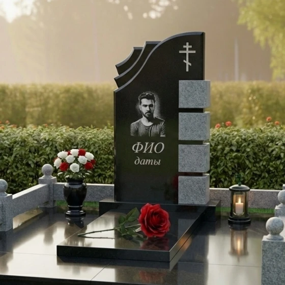 Гранитный мемориал с тройным каскадом и крестом, гранит Габбро-диабаз
