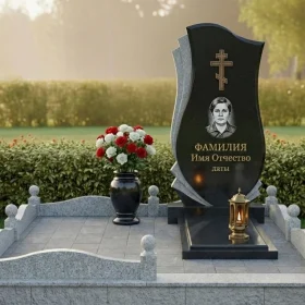 Вертикальный памятник с крестом и мемориальным комплексом - ПН471