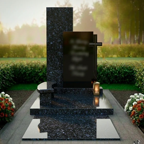 Гранитный монумент с фрезеровкой и крестом, гранит Блю Перл