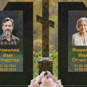 Горизонтальный комбинированный памятник со стеклом - П246