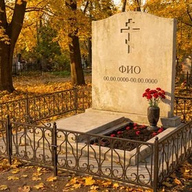 Памятник из светлого известняка в виде скалы с крестом