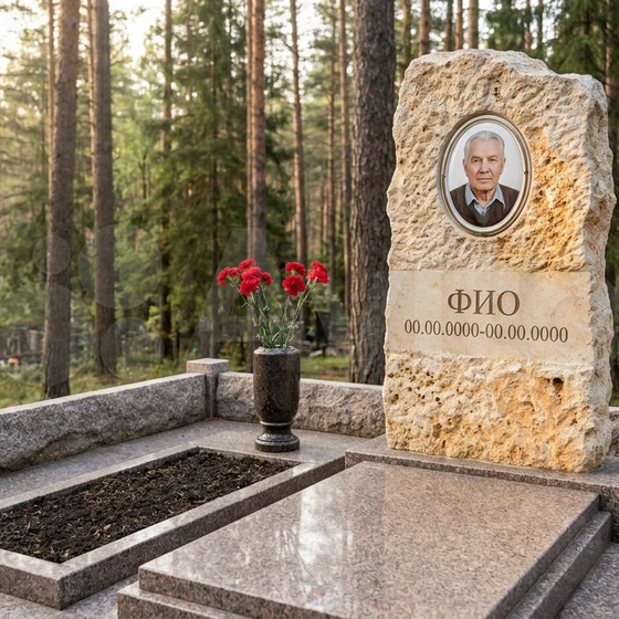 Памятник из светлого известняка в форме скалы