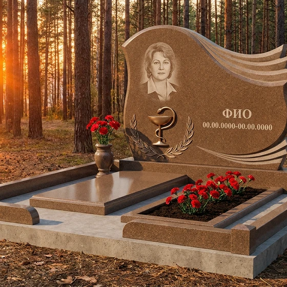 Гранитный памятник врачу с чашей и змеёй