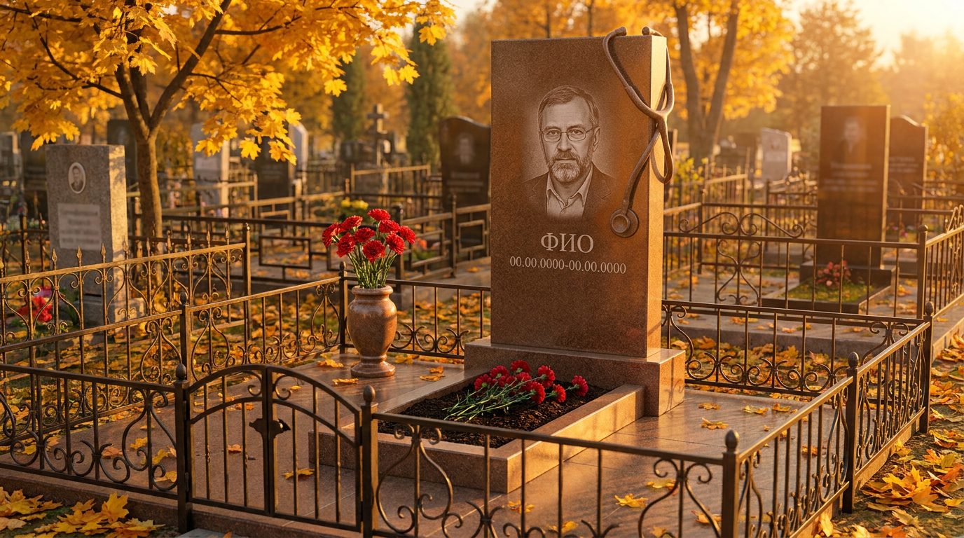 Пример дизайна: Гранитный памятник врачу с фонендоскопом