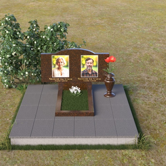 Гранитный памятник с волнообразным верхом, гранит Дымовский, вид 3