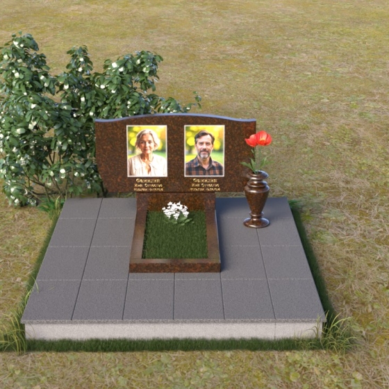 Вертикальное надгробие с волнистой верхней частью, гранит Дымовский, вид 3