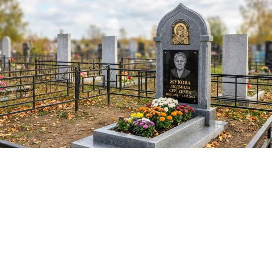 Часовенный мемориал с иконой Богородицы из мансуровского гранита