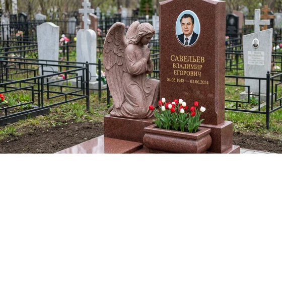 Памятник с коленопреклонённым ангелом из лезниковского гранита