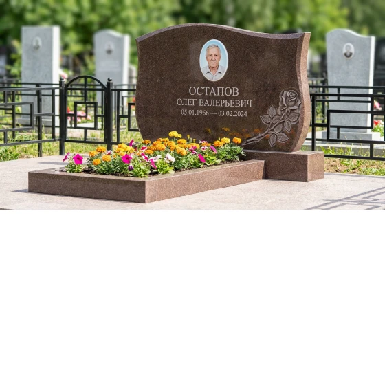 Памятник с розой на волне из дымовского гранита
