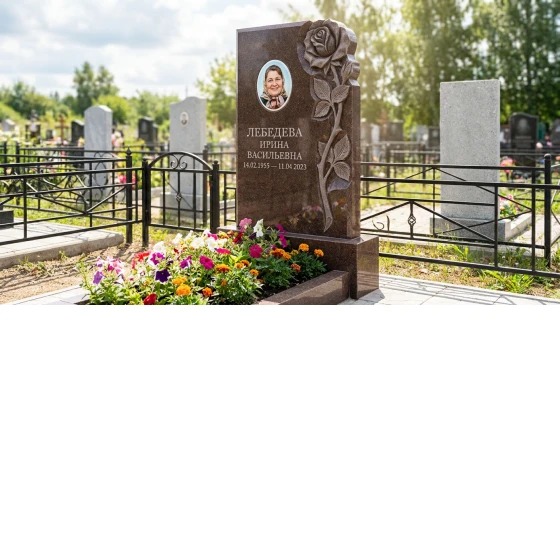 Памятник с розой из дымовского гранита с фотопортретом