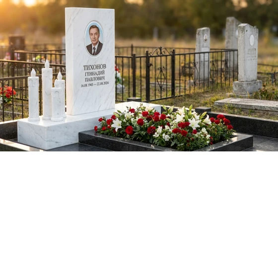 Памятник с тремя свечами из белого мрамора