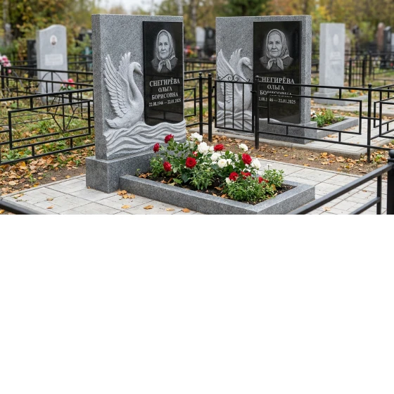 Памятник с лебедем и волной из мансуровского гранита