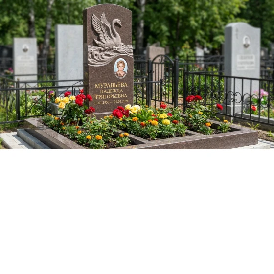 Памятник с лебедем в волнах из дымовского гранита