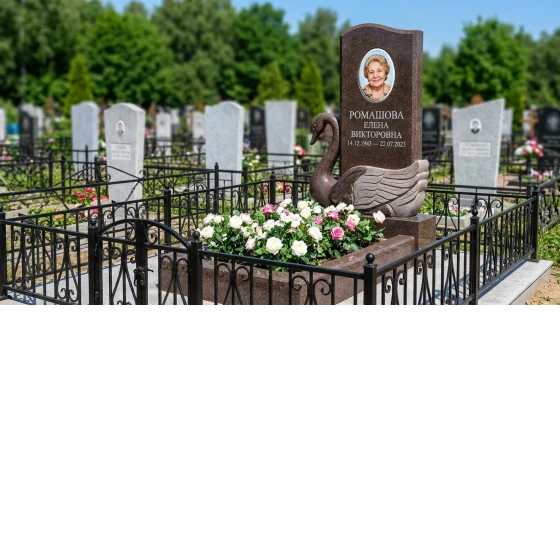 Памятник с лебедем из дымовского гранита с фотокерамикой