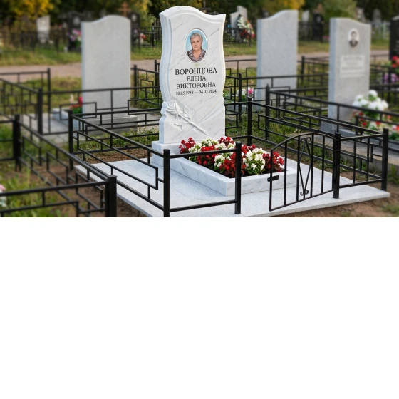 Памятник с розой и портретом из белого мрамора