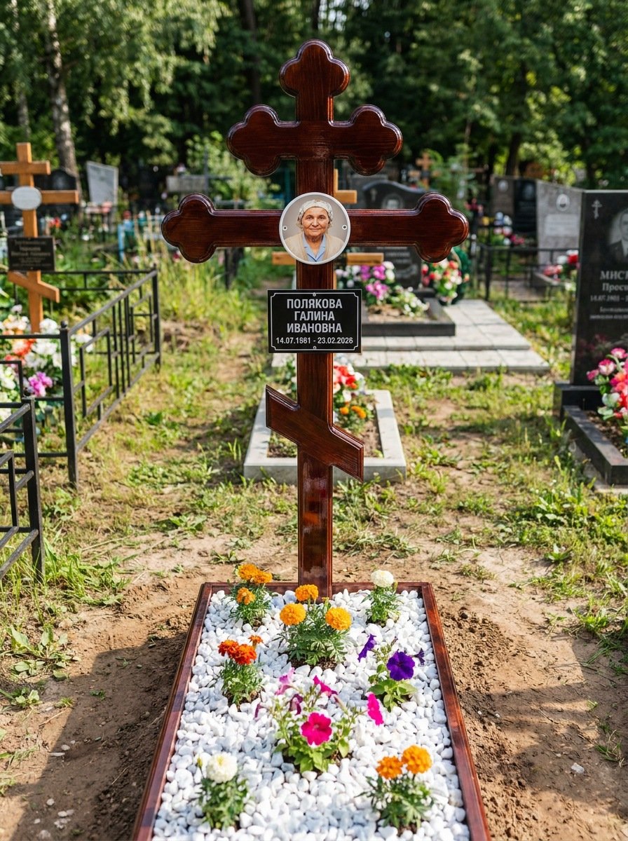 Портрет на памятнике в Томске — Цветной портрет на овале 130×180 мм — на деревянный крест