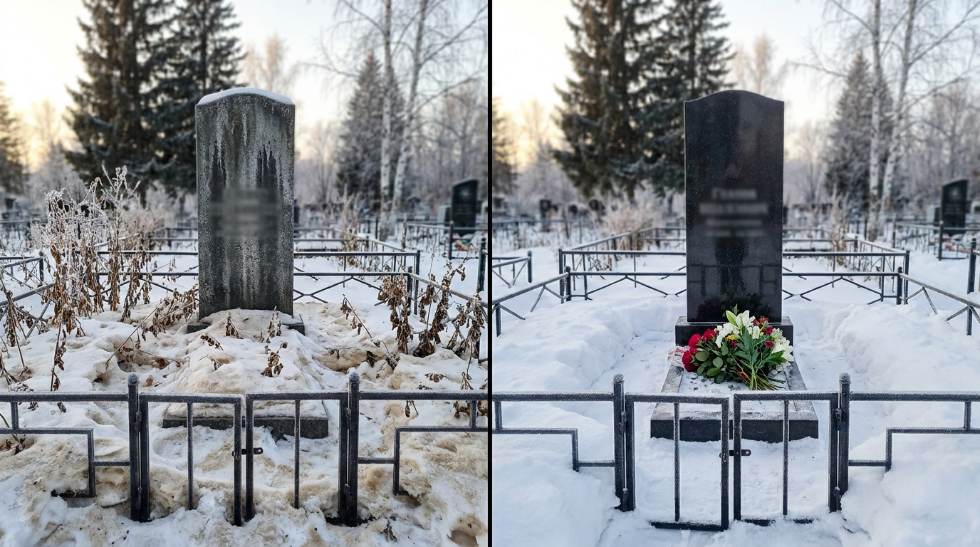 Уборка могилы в Томске — пример 1