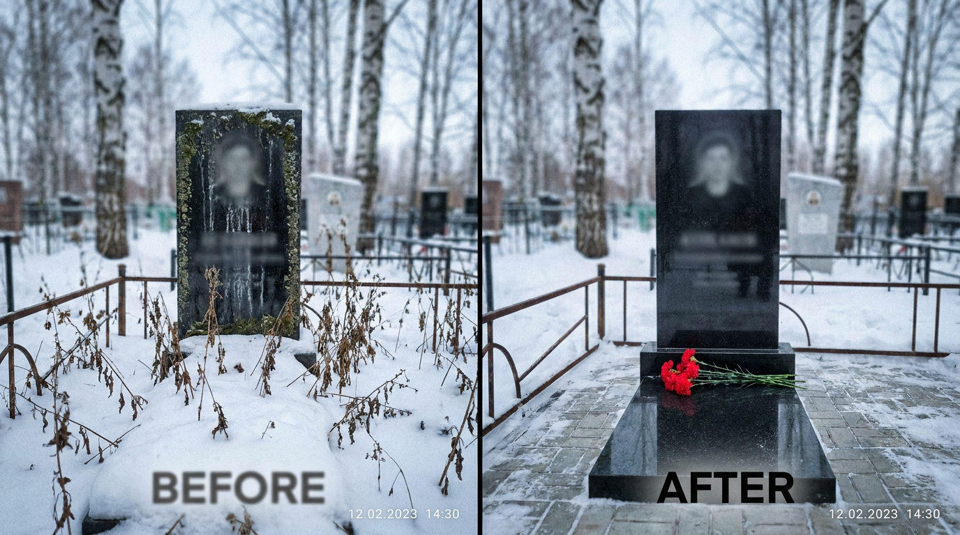 Уборка могилы в Томске — пример 2